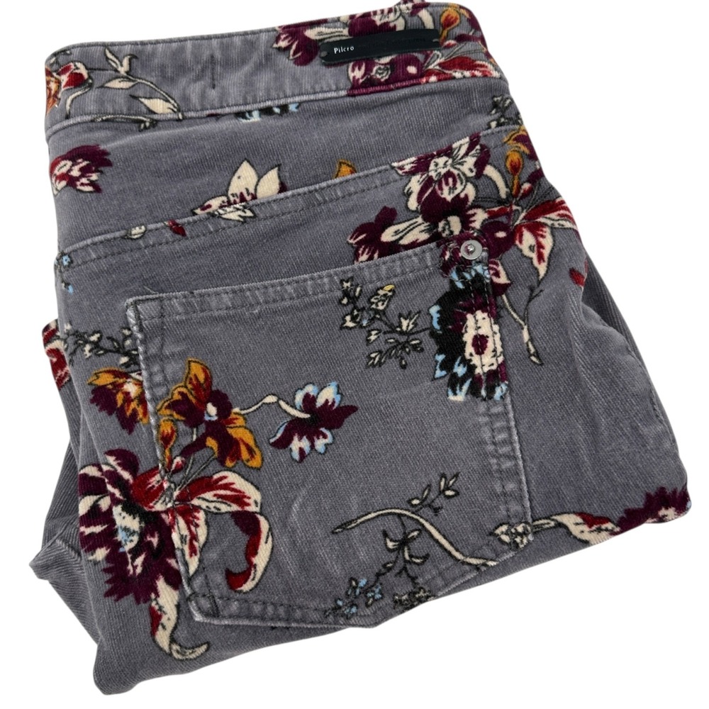 ANTHROPOLOGIE Pilcro And The‎ Letterpress Floral Grey Cords Corduroy Pants Sz 25
